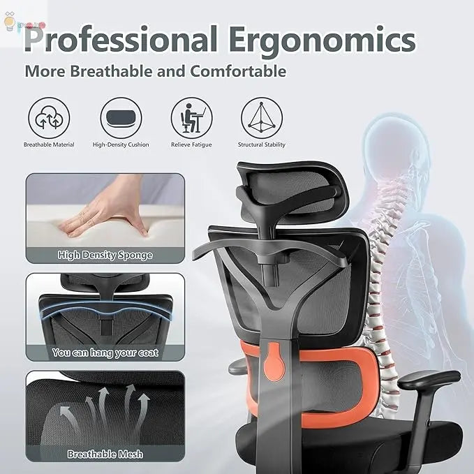 Office Chair Ergonomic Desk Chair, High Back Gaming Chair, Big And Tall Reclining Chair Comfy Home Office Desk Chair Lumbar Support Breathable Mesh Computer Chair Adjustable Armrests My Store