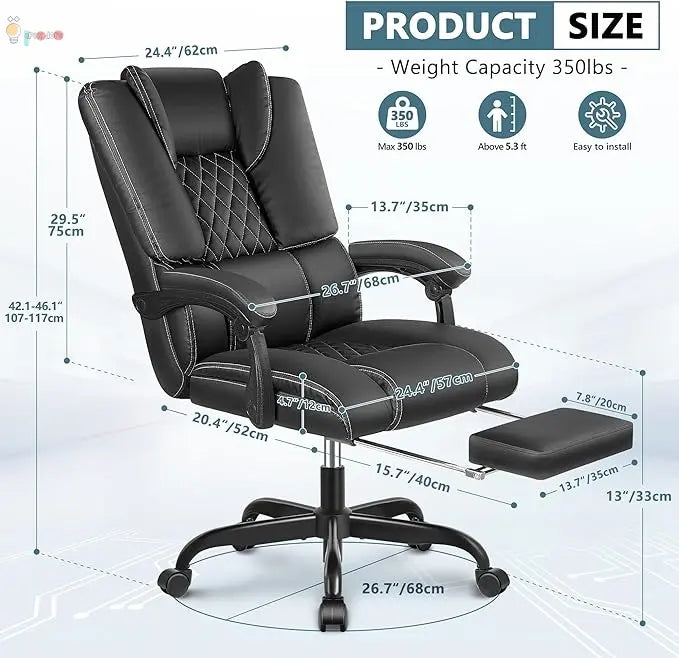 Office Chair, Big And Tall Office Chair Desk Chair Comfy Heavy Duty Home Office Desk Chairs Computer Chair With Footrest Executive Leather Office Chair High Back Reclining Office Chair My Store