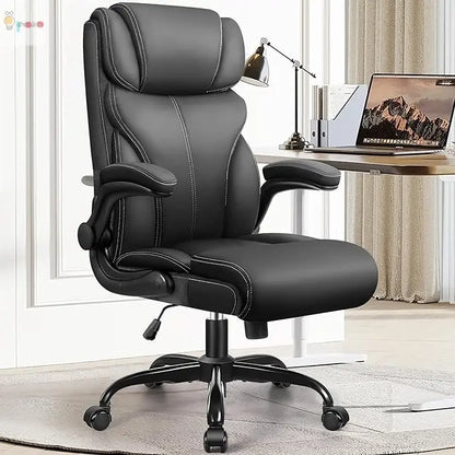 Office Chair, Ergonomic Big And Tall Computer Desk Chairs, Executive Breathable Leather Chair With Adjustable High Back Flip-up Armrests, Lumbar Support Swivel PC Chair With Rocking Function My Store